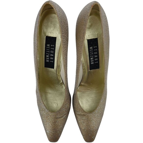 Stuart Weitzman Gold Silver Sparkly Fabric Pumps Women 8.5AAAA Dress Shoes Heels - Picture 16 of 16